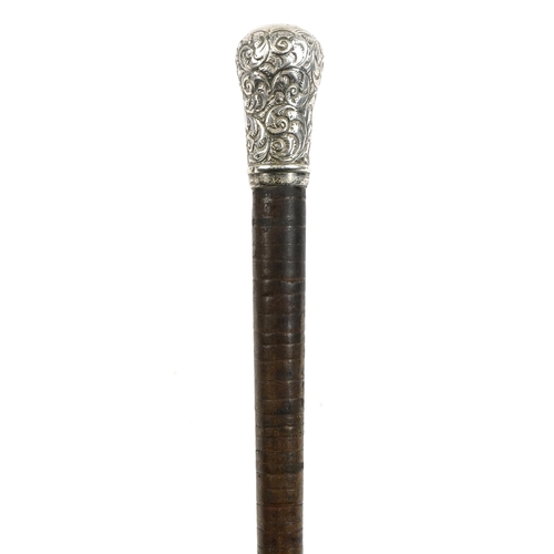 1795 - Military interest swagger stick with silver pommel by F Narborough Birmingham 1903, 73cm in length