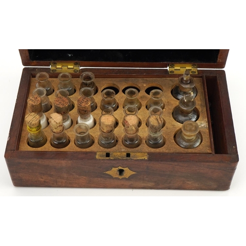 420 - Victorian mahogany  apothecary box with glass bottles with leather lining and impressed By Appointme... 