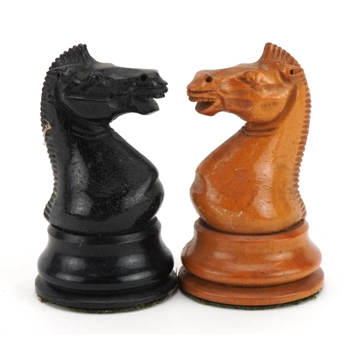 1403 - Jaques of London, boxwood and ebony Staunton pattern chess set, the largest pieces each 9cm high