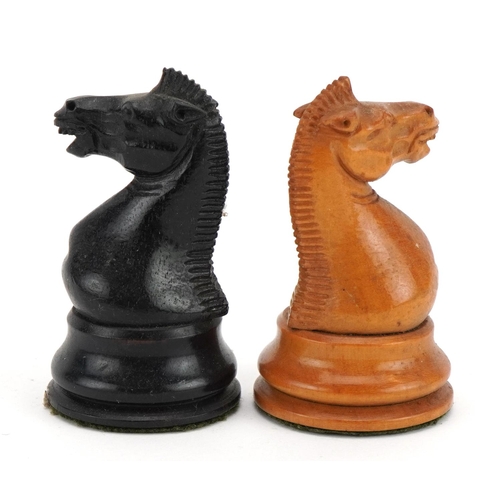 1403 - Jaques of London, boxwood and ebony Staunton pattern chess set, the largest pieces each 9cm high