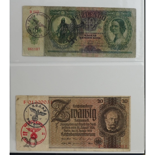 1944 - World banknotes arranged in an album including States of Jersey one pounds, Bank of England one poun... 