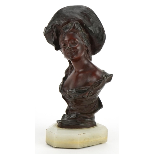 342 - Georges Van der Straeten, Art Nouveau patinated bronze bust of a female, Society des Bronzes de Pari... 