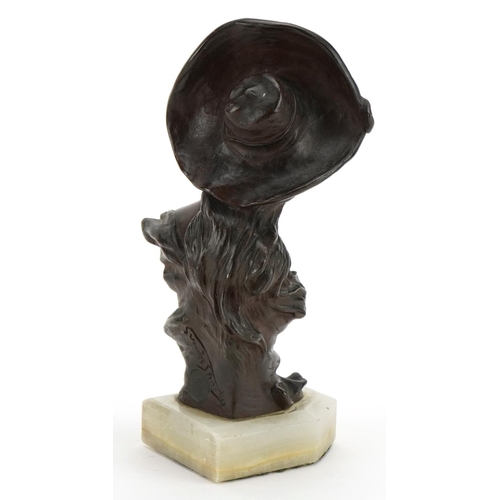 342 - Georges Van der Straeten, Art Nouveau patinated bronze bust of a female, Society des Bronzes de Pari... 