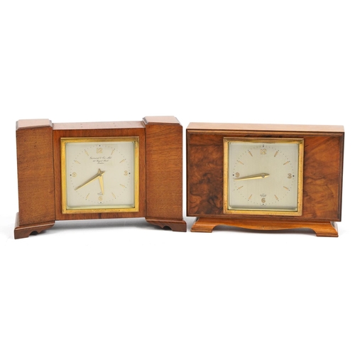 308 - Two Art Deco Elliott walnut mantle clocks one retailed by Garrard & Co 12 Regent Street London, the ... 