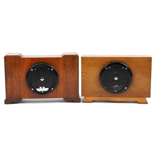 308 - Two Art Deco Elliott walnut mantle clocks one retailed by Garrard & Co 12 Regent Street London, the ... 