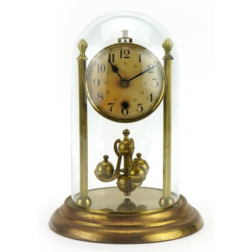 1643 - Brass anniversary clock under glass dome. 28cm high