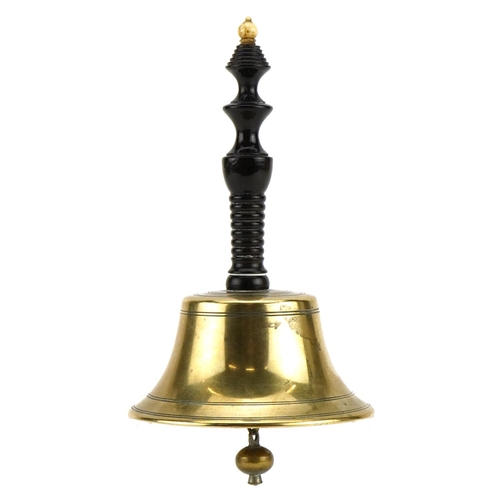 426 - Good quality turned brass bell with rosewood and bone handle, 12.5cm high