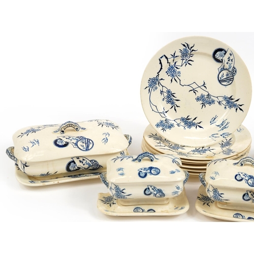 173 - Doulton Lambeth, Doulton Spray aesthetic dinnerware including four tureens and plates, the largest e... 