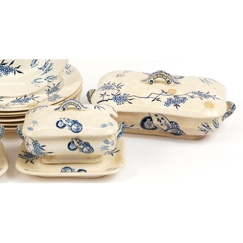 173 - Doulton Lambeth, Doulton Spray aesthetic dinnerware including four tureens and plates, the largest e... 