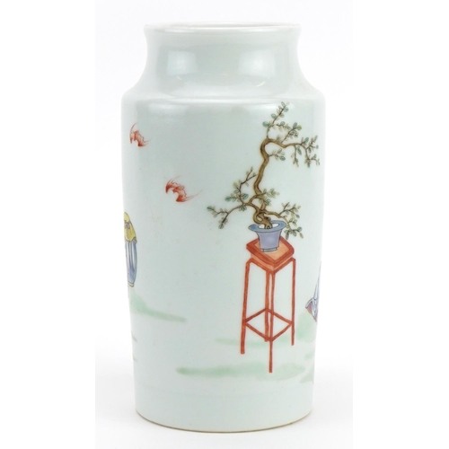 378 - Chinese porcelain vase hand painted in the famille rose palette with an Emperor and attendants, 18cm... 