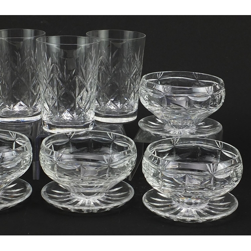 505 - Set of six Stuart Crystal sundae dishes and set of four drinking glasses, the largest each 10.5cm hi... 