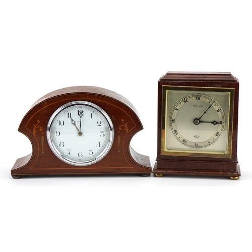 309 - Two mantle clocks comprising a mahogany Elliott mantle clock retailed by Pyke & Sons and an inlaid m... 