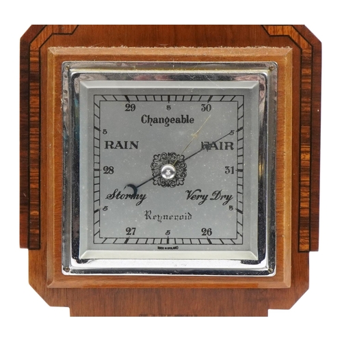 158 - Art Deco inlaid walnut aneroid wall barometer with thermometer, 56.5cm high