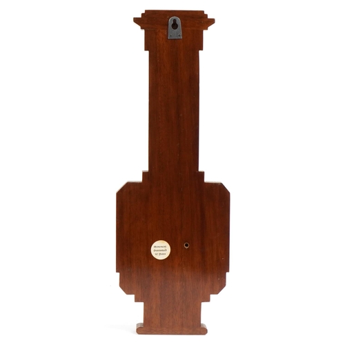 158 - Art Deco inlaid walnut aneroid wall barometer with thermometer, 56.5cm high