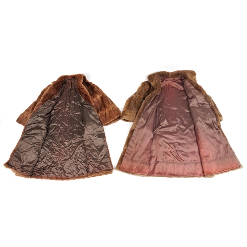 1396 - Two brown fur coats, each 110cm in length