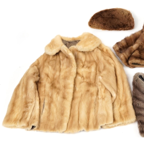 1282 - Collection of fur jackets, stoles and hats including a French rabbit fur jacket