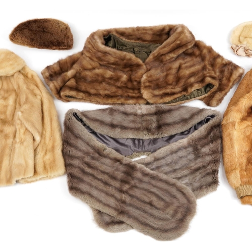 1282 - Collection of fur jackets, stoles and hats including a French rabbit fur jacket