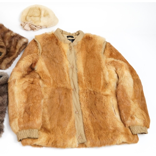 1282 - Collection of fur jackets, stoles and hats including a French rabbit fur jacket