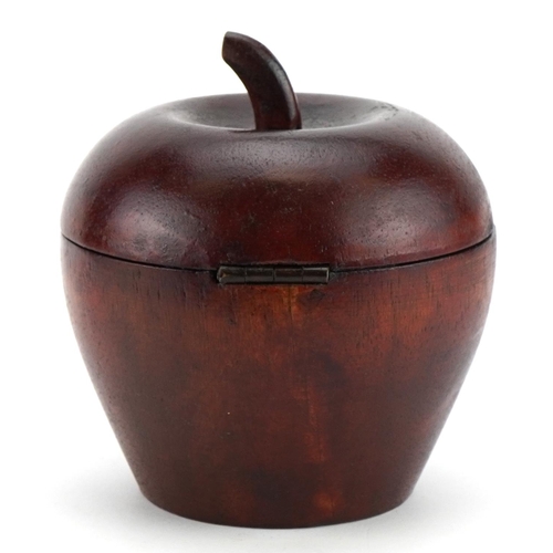 244 - George III style carved treen tea caddy with key in the form of an apple, 12cm high