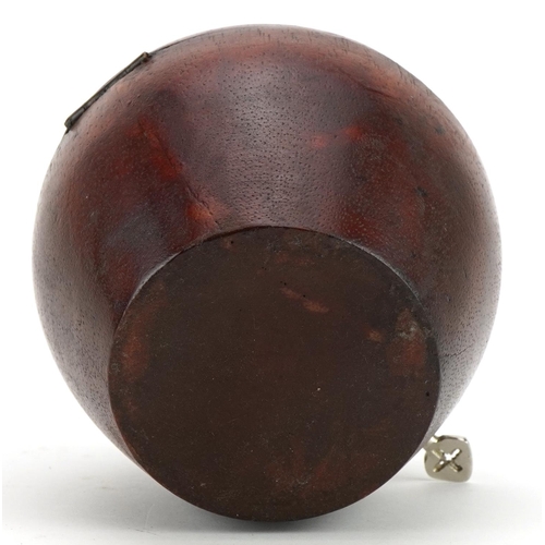 244 - George III style carved treen tea caddy with key in the form of an apple, 12cm high