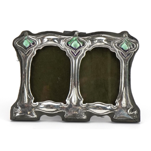 1835 - Art Nouveau style sterling silver and enamel double easel photo frame, 11cm wide