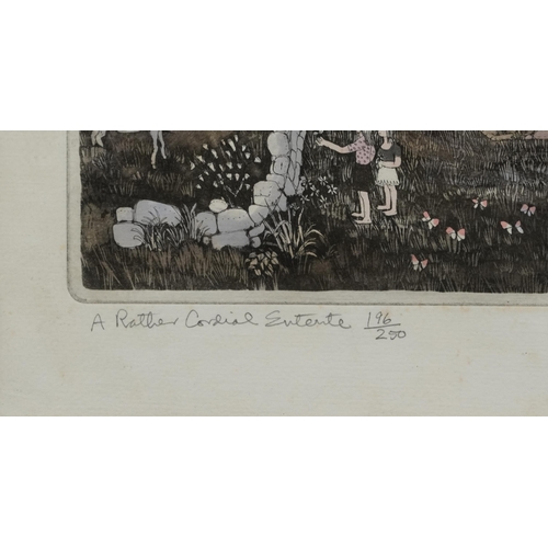 168 - Graham Clarke - A Rather Cordial Entente, pencil signed etching in colour, limited edition 196/250, ... 