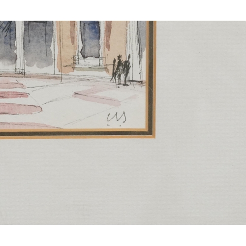 280 - The Pantheon interior, ink and watercolour, label verso, Colin Stansfield Smith, mounted, framed and... 