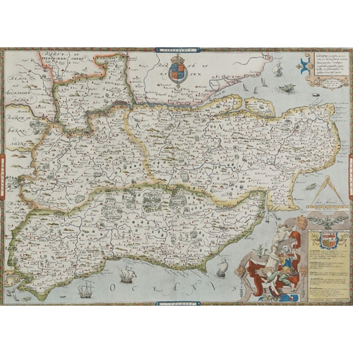 2049 - Saxtons Map of Kent, Sussex, Surrey and Middlesex, mounted and framed, 61.5cm x 48.5cm excluding the... 