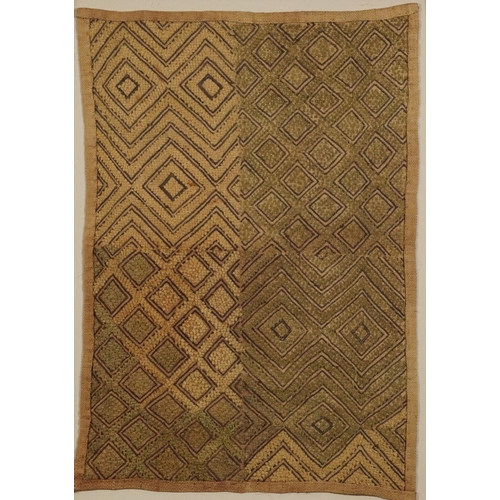 1464 - African Kuba cloth textile, framed and glazed, 51cm x 35cm excluding the frame