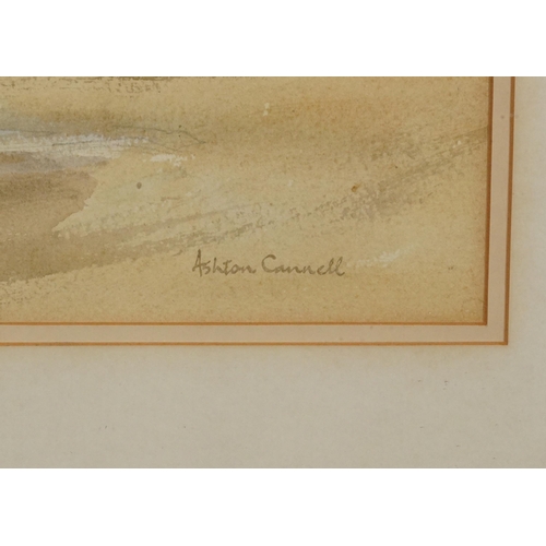 71 - Ashton Cannell - Brentford Creek, watercolour, The Wapping Group of Artists label verso, mounted, fr... 