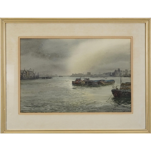 69 - Ashton Cannell - Winter Light, watercolour, The Wapping Group of Artists label verso, mounted, frame... 