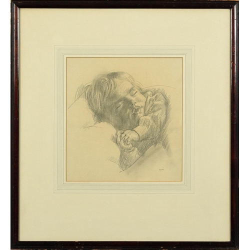 167 - A Neville Lewis - Sleeping child, signed South African pencil sketch, mounted, framed and glazed, 25... 