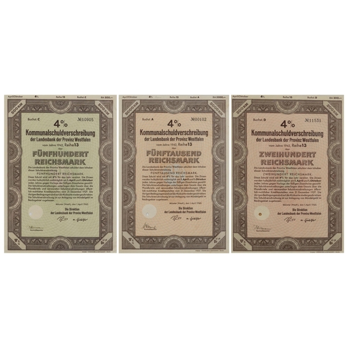 2048 - Three 1940s German share certificates, each mounted, framed and glazed, each approximately 29cm x 21... 