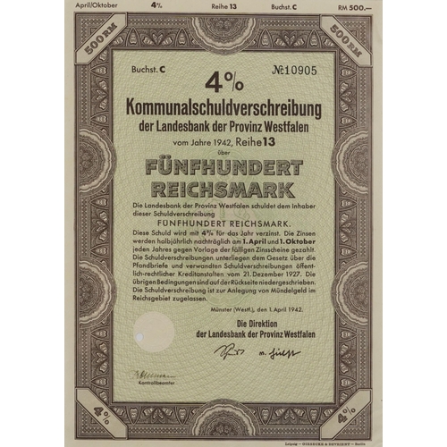 2048 - Three 1940s German share certificates, each mounted, framed and glazed, each approximately 29cm x 21... 