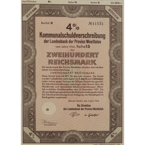 2048 - Three 1940s German share certificates, each mounted, framed and glazed, each approximately 29cm x 21... 