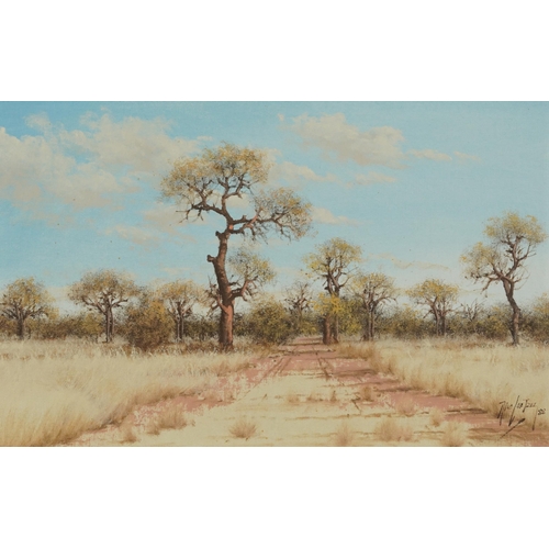 330 - Nico Coetzee - South African landscapes, pair of oil on boards, mounted and framed, each 55cm x 34.5... 