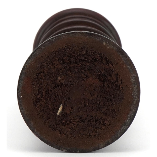 418 - George III style treen tower spice box for cloves, ginger, mace and nutmeg, 19.5cm high