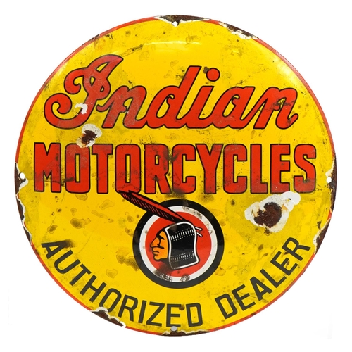 468 - Enamel Indian Motorcycles circular advertising sign, 30cm in diameter