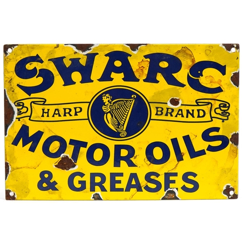 470 - Enamel Swarc Motor Oil & Greases rectangular advertising sign, 30cm x 20cm