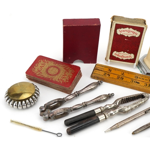 1479 - Objects and sundry items including an Art Deco enamelled table lighter, propelling pencils and foldi... 