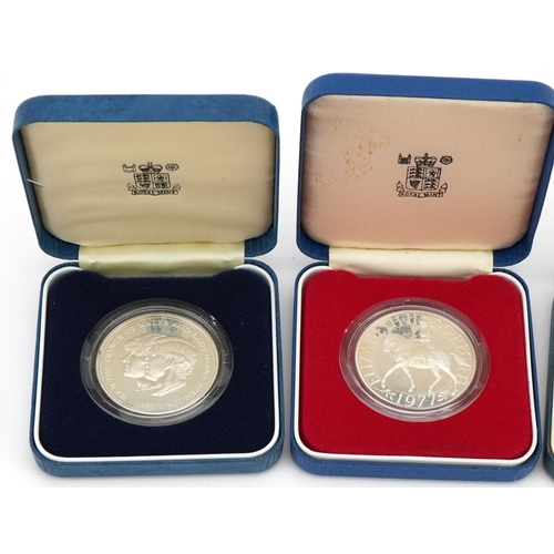 1886 - Four silver proof coins with fitted cases including Queen's Silver Jubilee and 1981 His Royal Highne... 