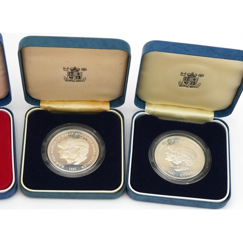 1886 - Four silver proof coins with fitted cases including Queen's Silver Jubilee and 1981 His Royal Highne... 