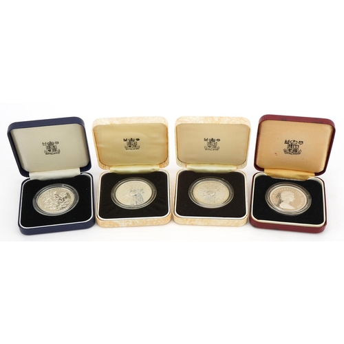 1889 - Four silver proof coins with fitted cases including Her Majesty Queen Elizabeth The Queen Mother 90t... 