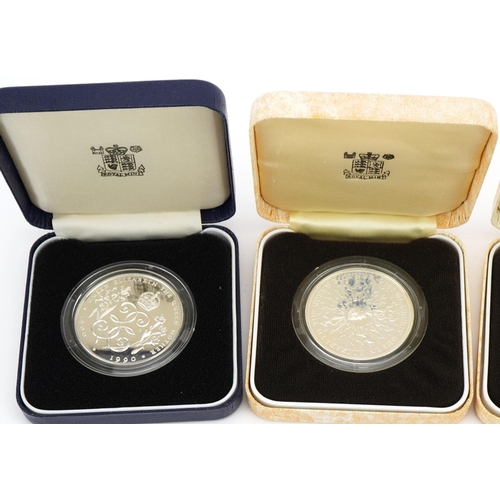 1889 - Four silver proof coins with fitted cases including Her Majesty Queen Elizabeth The Queen Mother 90t... 