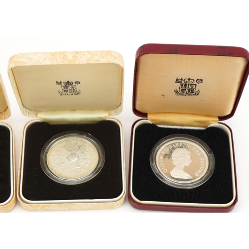 1889 - Four silver proof coins with fitted cases including Her Majesty Queen Elizabeth The Queen Mother 90t... 