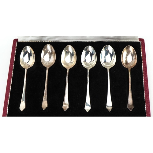 1844 - Set of six cased silver teaspoons with various hallmarks, each 9cm in length, total 38.7g