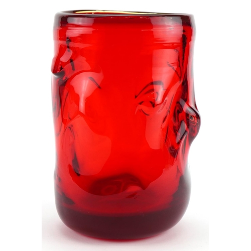 328 - Geoffrey Baxter for Whitefriars, large Whitefriars knobbly glass vase in ruby, 23.5cm high