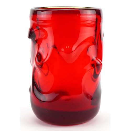 328 - Geoffrey Baxter for Whitefriars, large Whitefriars knobbly glass vase in ruby, 23.5cm high