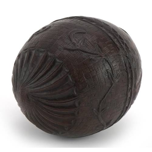 489 - Antique coconut shell carved in the form of a bearded man inscribed Jane En Guin Martin EnGuin, 12.5... 