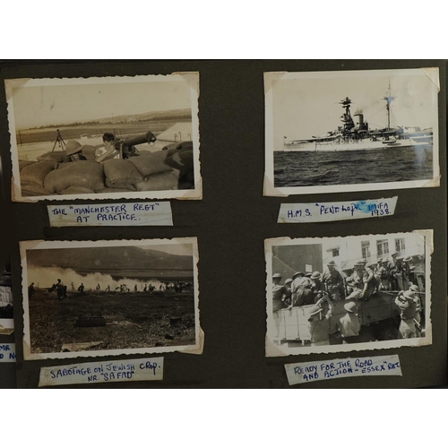 1781 - Military interest black and white photographs arranged in an album including Jordon Valley, Sea of G... 